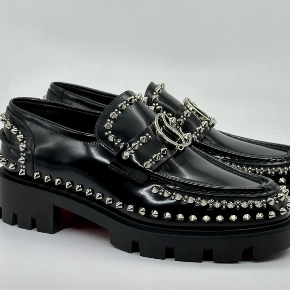 Christian Louboutin CL Studded Lug Sole Loafer in Black/Lin Black - Picture 10 of 13